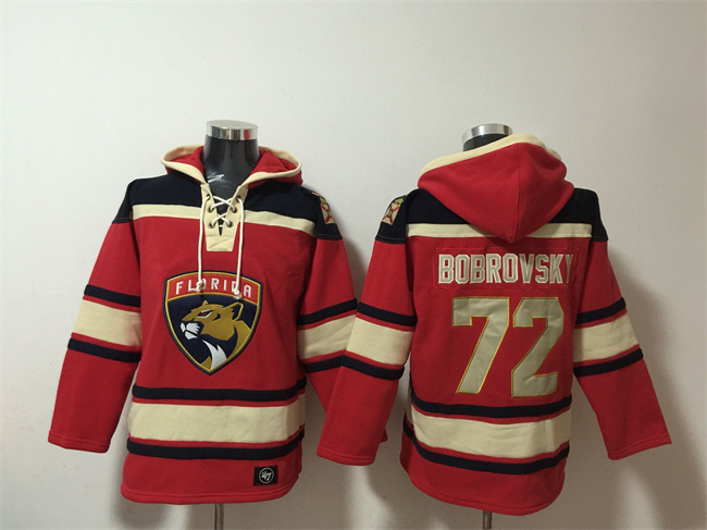 Men's Red Florida Panthers #72 Sergei Bobrovsky Lace-Up Pullover Hoodie